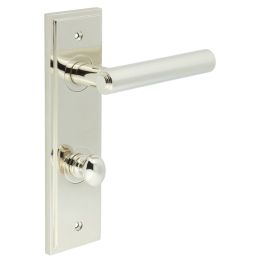 Richmond Door Handle Din Bathroom Backplate Polished Nickel & Turn & Release - By Frelan Hardware - BUR-45PN-456PN-80PN