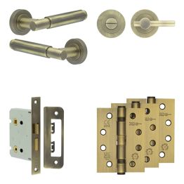 Complete Bloom Door Handle Pack - Bathroom - Antique Brass - By Frelan Hardware - JE-B6A2-AB