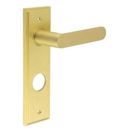 Kensington Door Handle Din Bathroom Backplate Satin Brass - By Frelan Hardware - BUR25KIT247