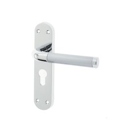 Twin Suite Door Handle on Euro Profile Lockplate Polished Chrome/Satin Chrome - By Frelan Hardware - JV431EPCSC