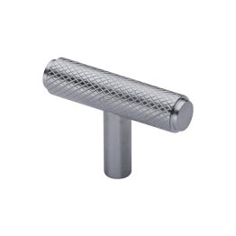 Heritage Brass Cabinet Knob Knurled T-Bar Design 45mm Satin Chrome finish
