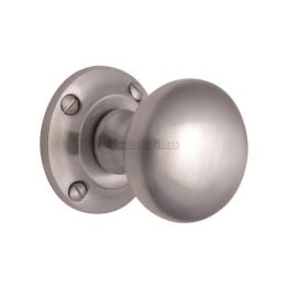 Heritage Brass Mortice Knob on Rose Victoria Design Satin Chrome finish