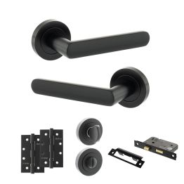 STATUS Carolina Door Handle Pack (Bathroom Set - 2.5" CE Bathroom Lock, 4" Slim Knuckle Hinges x2) - Matt Black