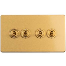 Eurolite Concealed 3mm 4 Gang 2 Way Toggle Switch Satin Brass