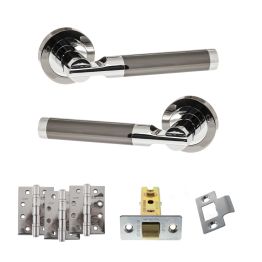 STATUS Dakota Door Handle Pack (Latch Set - 3" CE Latch, 4" Fire Rated Hinges x3) - Black Nickel/Polished Chrome