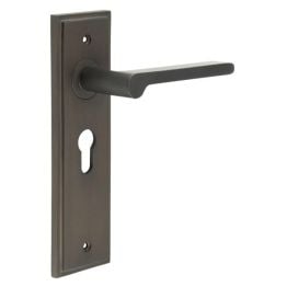 Fitzrovia Door Handle Euro Backplate Dark Bronze - By Frelan Hardware - BUR15KIT89