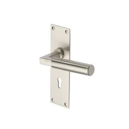 Heritage Brass Door Handle Lever Lock Bauhaus Design Satin Nickel finish