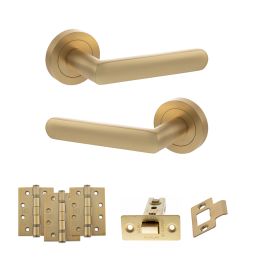 STATUS Carolina Door Handle Pack (Latch Set - 3" CE Latch, 4" Fire Rated Hinges x3) - Satin Brass