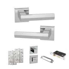 Senza Pari Davoli Door Handle Pack (Bathroom Set - 3" CE Bathroom Lock, 4" Slim Knuckle Hinges x2) - Polished Chrome