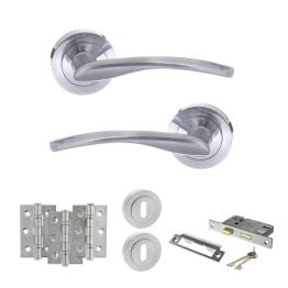 STATUS Arizona Door Handle Pack (3 Lever Lock Set - 3" CE Sashlock, 3" Fire Rated Hinges x3) - Satin Chrome