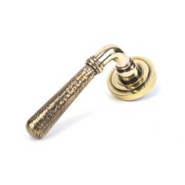 Aged Brass Hammered Newbury Lever on Rose Set (Art Deco)