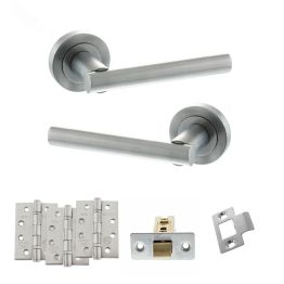 STATUS Nebraska Door Handle Pack (Latch Set - 3" CE Latch, 4" Fire Rated Hinges x3) - Satin Chrome