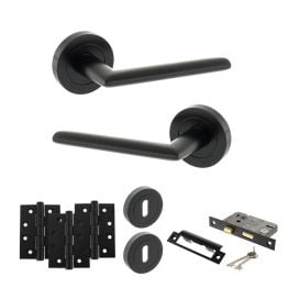 STATUS Alabama Door Handle Pack (3 Lever Lock Set - 2.5" CE Sashlock, 4" Fire Rated Hinges x3) - Matt Black