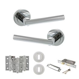STATUS Nebraska Door Handle Pack (3 Lever Lock Set - 2.5" CE Sashlock, 3" Fire Rated Hinges x3) - Polished Chrome