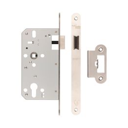 72mm Satin Stainless Steel Din Euro Latch Radiused 60mm Backset - By Frelan Hardware - JL-DL60RSSS