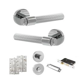 Senza Pari Fasana Door Handle Pack (Bathroom Set - 2.5" CE Bathroom Lock, 4" Slim Knuckle Hinges x2) - Polished Chrome