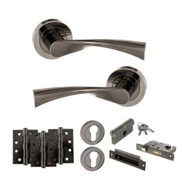 STATUS Colorado Door Handle Pack (Euro Lock Set - 2.5" CE Sashlock, 4" Fire Rated Hinges x3) - Black Nickel