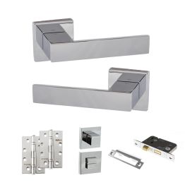 Senza Pari Panetti Door Handle Pack (Bathroom Set - 2.5" CE Bathroom Lock, 4" Slim Knuckle Hinges x2) - Polished Chrome