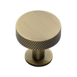 Heritage Brass Cabinet Knob Knurled Disc Design with Rose 32mm Antique Brass finish