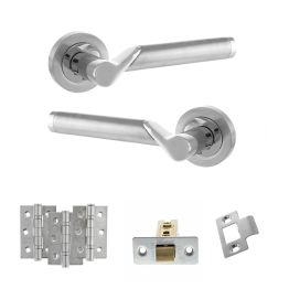 STATUS Hawaii Door Handle Pack (Latch Set - 3" CE Latch, 3" Fire Rated Hinges x3) - Satin Chrome/Polished Chrome
