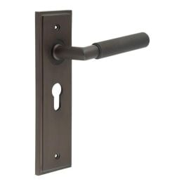 Piccadilly Door Handle Euro Backplate Dark Bronze - By Frelan Hardware - BUR40KIT89