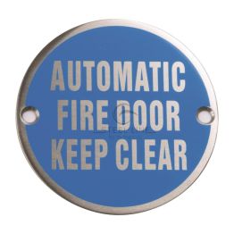 Steel Line Automatic Fire Door Keep Clear Engraving Satin Stainless Steel finish