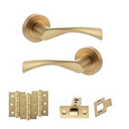 STATUS Colorado Door Handle Pack (Latch Set - 3" CE Latch, 3" Fire Rated Hinges x3) - Satin Brass