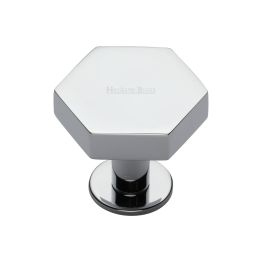 Heritage Brass Cabinet Knob Hexagon Design with Rose 32mm Polished Chrome finish