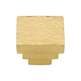 Heritage Brass Cabinet Knob Square Stepped Hammered Design 32mm Satin Brass finish
