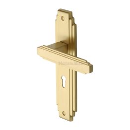 Heritage Brass Door Handle Lever Lock Astoria Design Satin Brass finish