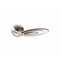 Senza Pari Elisse Lever Door Handle on Round Rose - Satin Nickel/Polished Chrome