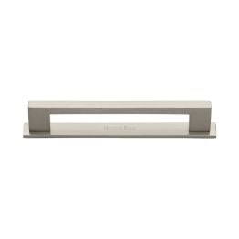 Heritage Brass Cabinet Pull Metro Design with Plate 128mm CTC Satin Nickel Finish