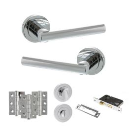 STATUS Nebraska Door Handle Pack (Bathroom Set - 2.5" CE Bathroom Lock, 3" Fire Rated Hinges x3) - Polished Chrome