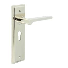 Fitzrovia Door Handle Euro Backplate Polished Nickel - By Frelan Hardware - BUR15KIT167