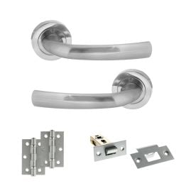 STATUS Nevada Door Handle Pack (Latch Set - 2.5" Latch, 3" Hinges x2) - Satin Chrome