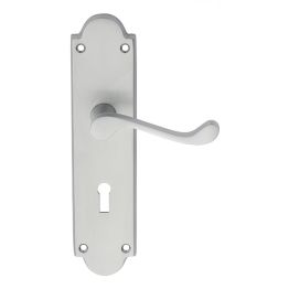 Victorian Scroll Lever On Shaped Lock Backplate - Satin Chrome