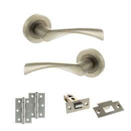 STATUS Colorado Door Handle Pack (Latch Set - 2.5" Latch, 3" Hinges x2) - Satin Nickel