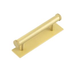 Hoxton Wenlock Cabinet Handles 96mm Ctrs Plain Backplate Satin Brass - By Frelan Hardware - HOX-150SB-5050SB