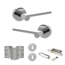 Senza Pari Darrio Door Handle Pack (3 Lever Lock Set - 3" CE Sashlock, 3" Fire Rated Hinges x3) - Polished Chrome