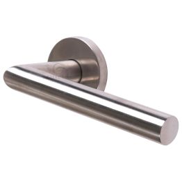 Steel Line Door Handle Lever Latch on Round Rose Tubular Design Satin Stainless Steel finish