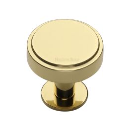 Heritage Brass Cabinet Knob Stepped Disc Design with Rose 32mm Polished Brass finish