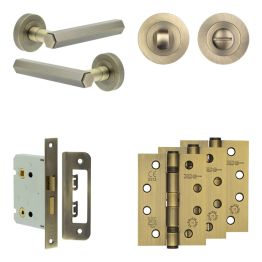 Complete Hex Door Handle Pack - Bathroom - Antique Brass - By Frelan Hardware - JE-C6A3-AB