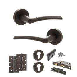 STATUS Indiana Door Handle Pack (Euro Lock Set - 2.5" CE Sashlock, 4" Slim Knuckle Hinges x2) - Urban Dark Bronze