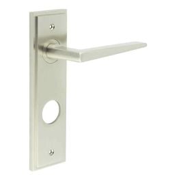 Mayfair Door Handle Din Bathroom Backplate Satin Nickel - By Frelan Hardware - BUR10KIT325
