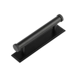 Hoxton Thaxted Cabinet Handles 96mm Ctrs Stepped Backplate Matt Black - By Frelan Hardware - HOX-250MB-6050MB