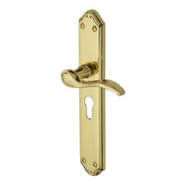 Heritage Brass Door Handle for Euro Profile Plate Verona Design Polished Brass finish