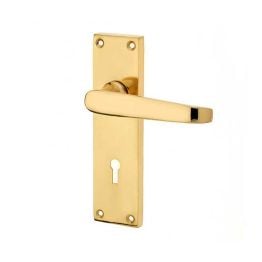 Victorian Straight Door Handle on Lockplate Polished Brass - By Frelan Hardware - JV30PB