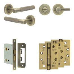 Complete Bari Door Handle Pack - Bathroom - Antique Brass - By Frelan Hardware - JE-D6A1-AB