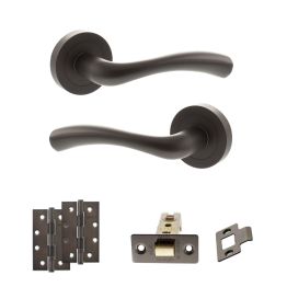 STATUS Texas Door Handle Pack (Latch Set - 2.5" CE Latch, 4" Slim Knuckle Hinges x2) - Urban Dark Bronze