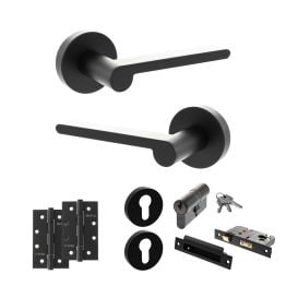 Senza Pari Darrio Door Handle Pack (Euro Lock Set - 3" CE Sashlock, 4" Slim Knuckle Hinges x2) - Matt Black
